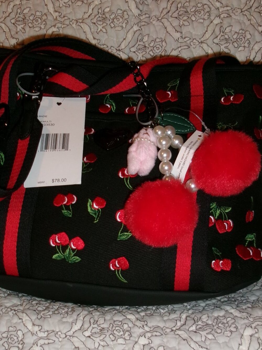 NWT Luv Betsey Cherry Zip Up Crossbody Badoe Tote with Charms